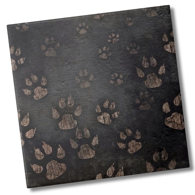 Paw Tile (Dog Animal Black Gray Pattern Paw Prints ceramic tile )