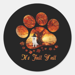 Paw Tree It’s Fall Y’all White Dog Classic Round Sticker