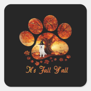 Paw Tree It’s Fall Y’all White Dog Square Sticker