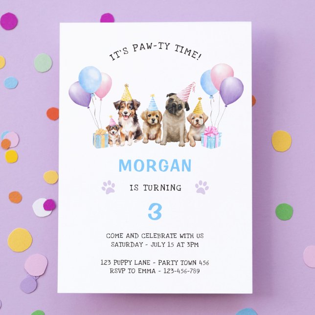 Paw-ty Dog Blue Birthday Watercolor Invitation (Creator Uploaded)