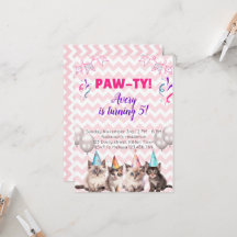 Paw-ty Kittens Kids Birthday Party invitations