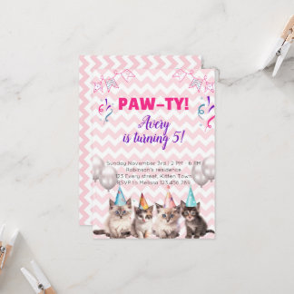 Paw-ty Kittens Kids Birthday Party invitations