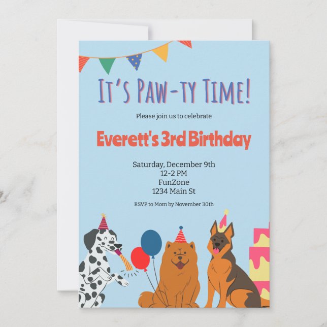 Paw-ty Time Birthday Invitation (Front)