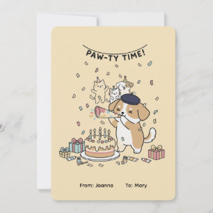 Paw-ty Time! Cute Dog & Cats Joyful Birthday Card