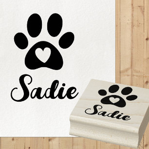 Paw with Heart and Custom Name Rubber Stamp