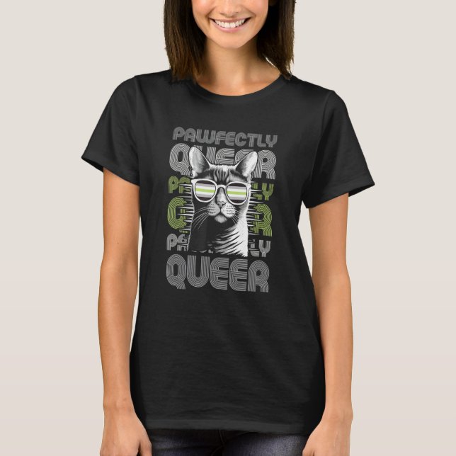 Pawfectly Queer  Cat With Sunglasses Agender Pride T-Shirt (Front)