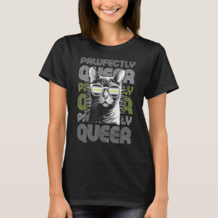 Pawfectly Queer  Cat With Sunglasses Agender Pride T-Shirt