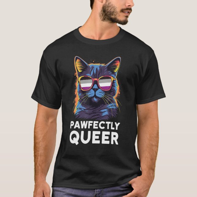 Pawfectly Queer  Cat With Sunglasses Asexual Pride T-Shirt (Front)