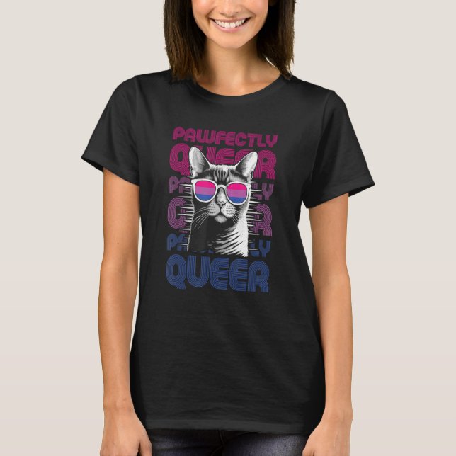 Pawfectly Queer  Cat With Sunglasses Bisexual Prid T-Shirt (Front)
