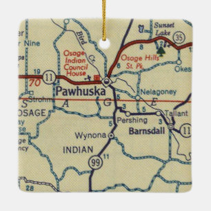Pawhuska OK Retro Map Ceramic Ornament