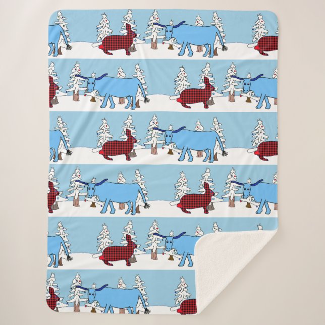 Pawl and Babe in the Winter Holiday Woods blanket (Front)