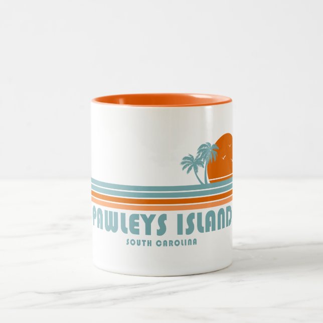 Pawleys Island South Carolina Sun Palm Trees Two-Tone Coffee Mug (Center)