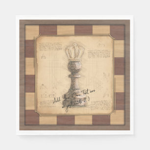 "Pawn King / Queen" Vintage Chessboard Player Gift Napkin