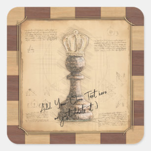 "Pawn King / Queen" Vintage Chessboard Player Gift Square Sticker