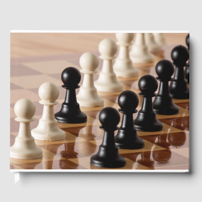 Pawns on Chess Board Event Date in Spine Guest Book (Front)