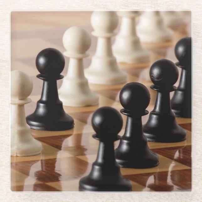 Pawns on Chess Board Glass Coaster (Front)