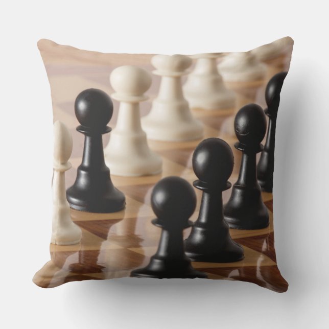 Pawns on Chess Board Outdoor Pillow (Front)
