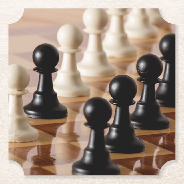 Pawns on Chess Board Paper Coaster (Front)