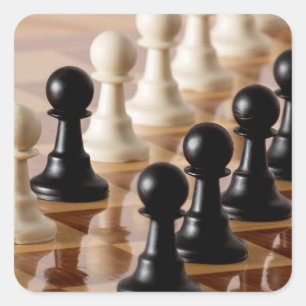Pawns on Chess Board Square Sticker