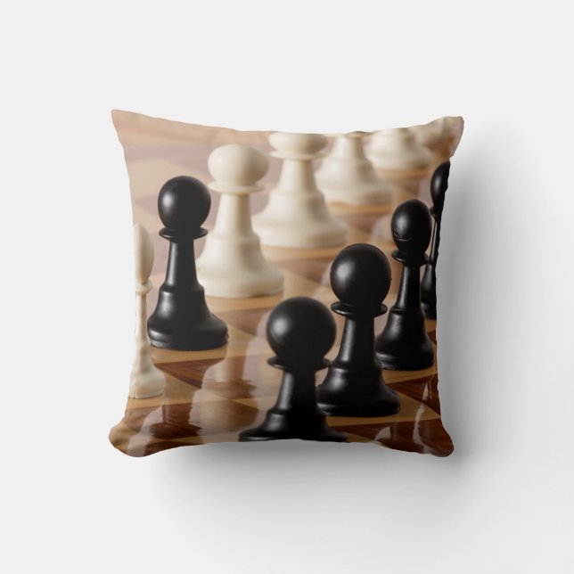 Pawns on Chess Board Throw Pillow (Front)
