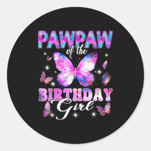 Pawpaw of the birthday girl butterfly family classic round sticker