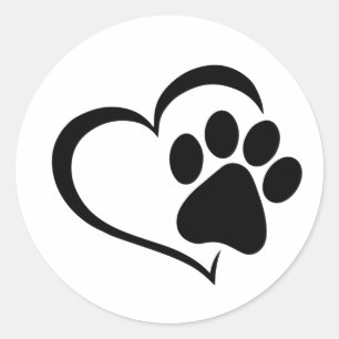 PawPrint and Heart Design Classic Round Sticker