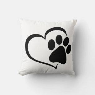 PawPrint and Heart Design Throw Pillow