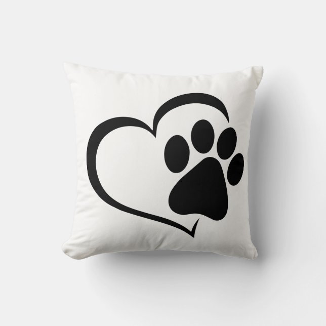 PawPrint and Heart Design Throw Pillow (Front)