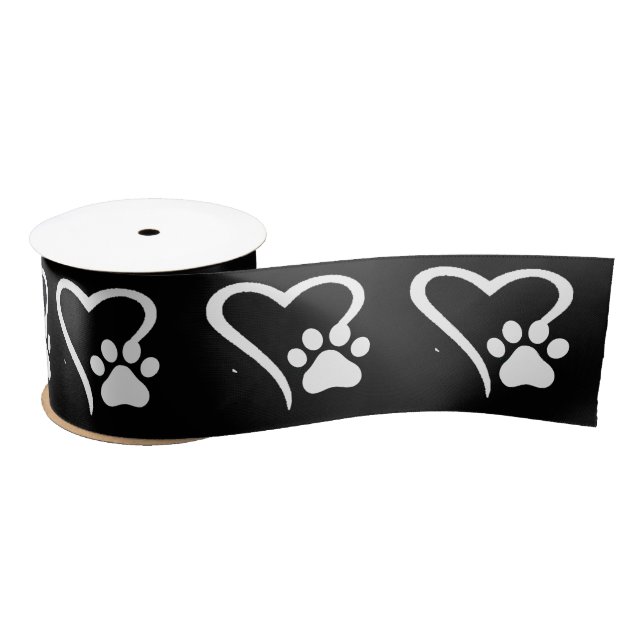 PawPrint and Heart Ribbon Satin Ribbon (Spool)