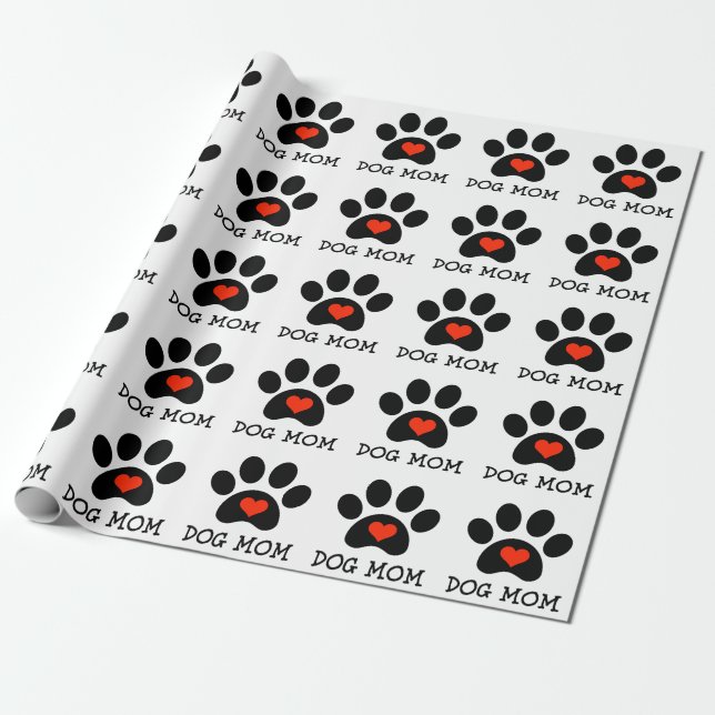 Pawprint Dog Mom Wrapping Paper (Unrolled)