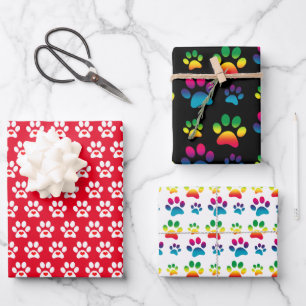 Pawprint Dog Wrapping Paper Flat Sheet Set of 3