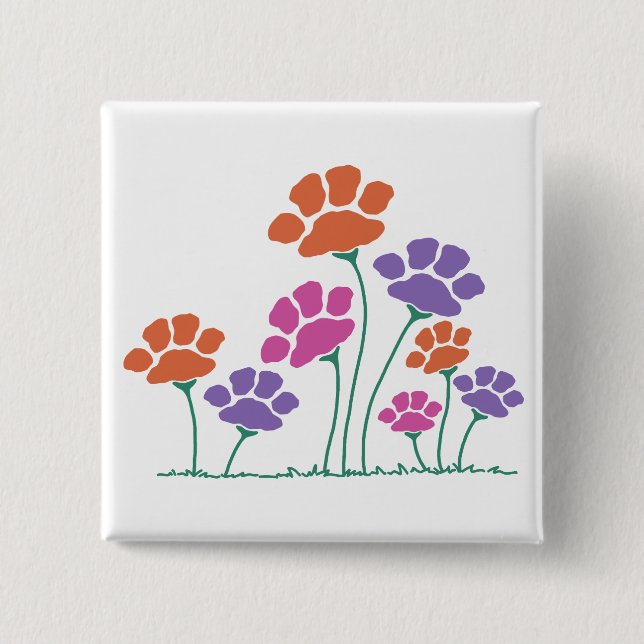 Pawprint Flower Garden 2 Inch Square Button (Front)