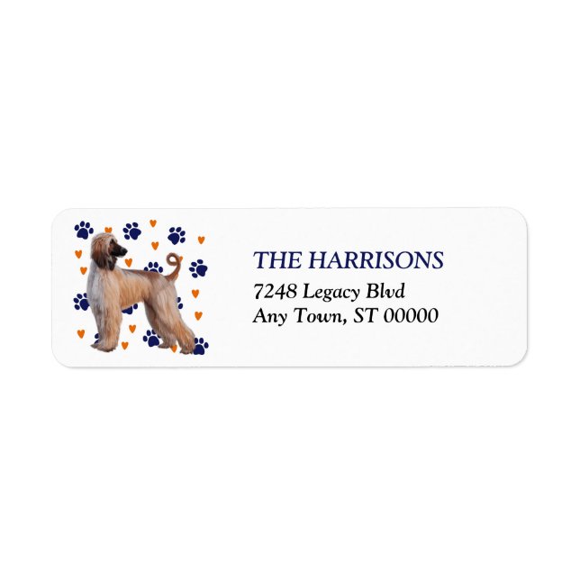 Pawprint Heart Afghan Hound Dog Return Address (Front)