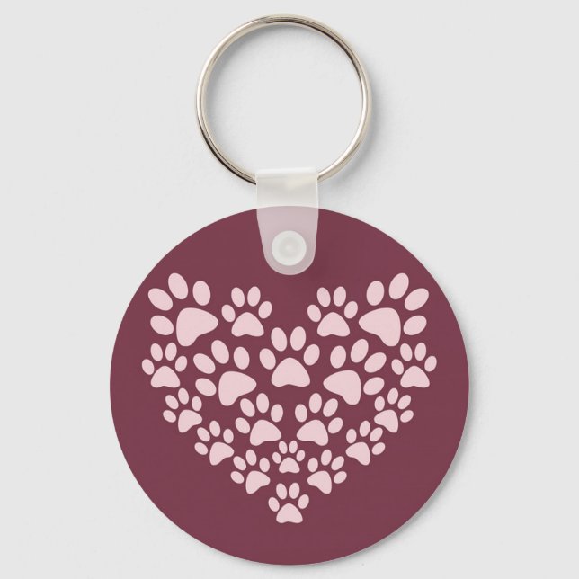Pawprint Heart Button Keychain (Front)