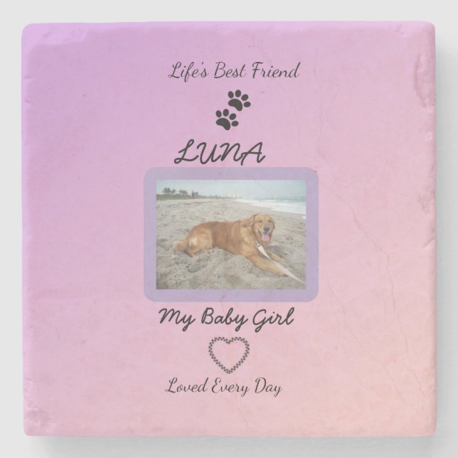 Pawprint Heart Pet Joy Stone Coaster (Front)