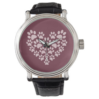 Pawprint Heart Vintage Leather Strap Black Watch