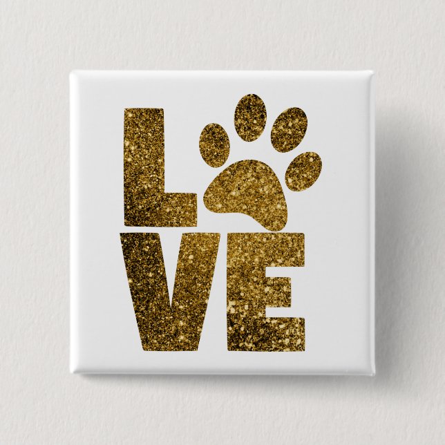 Pawprint Love in Gold 2 Inch Square Button (Front)