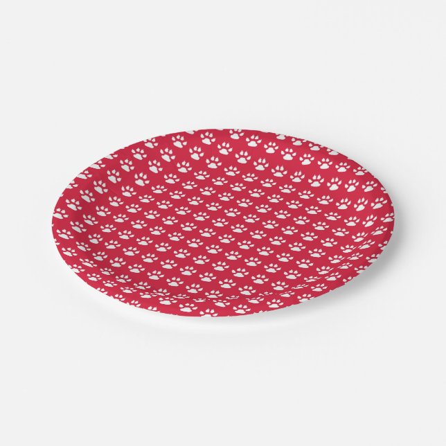 Pawprint Pattern (red & white) Paper Plate (Angled)