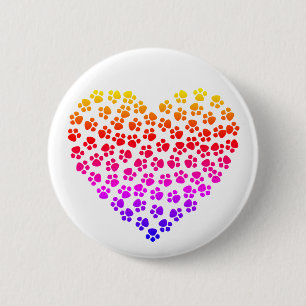 Pawprint Rainbow Heart 2 Inch Round Button