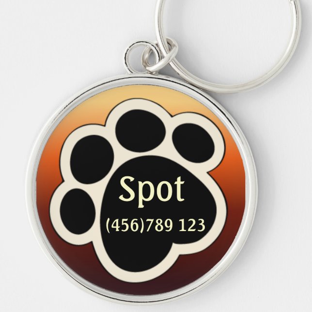 Pawprint Tan & Red Dog ID Tag Keychain (Front)