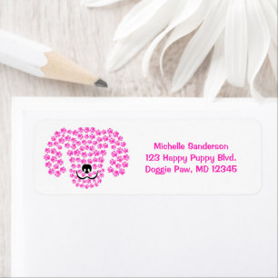 Pawprints à tête de chien / Rose et blanc chauds /