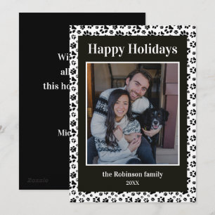 Pawprints Black Family Pet Photo Christmas Holiday Card