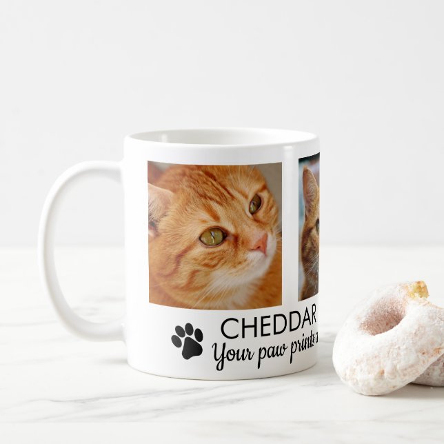 Pawprints Cat Memorial Photo Coffee Mug (With Donut)