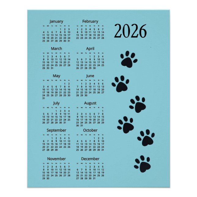 Pawprints Design 2026 Calendar Poster (Front)