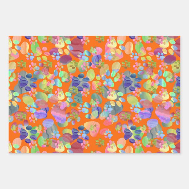 Pawprints Everywhere Wrapping Paper Sheet (Front)