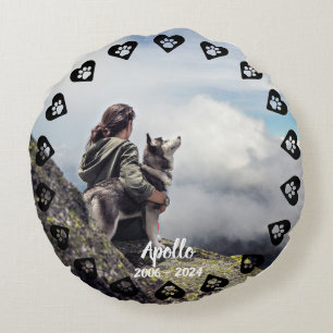 Pawprints of Love Customizable Photo Pet Memorial Round Pillow