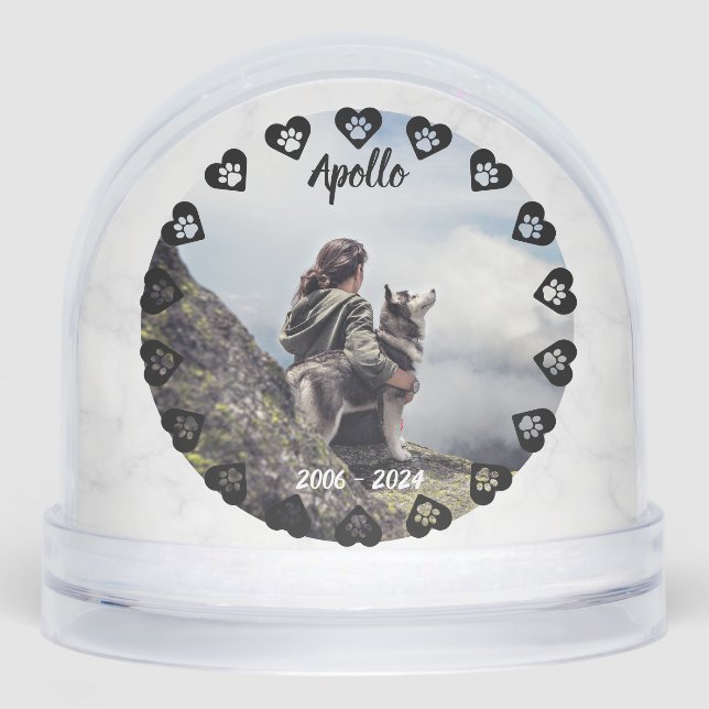 Pawprints of Love Customizable Photo Pet Memorial Snowglobe (Front)