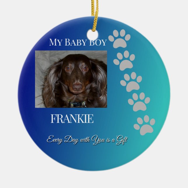 Pawprints of Love Navy Teal Ceramic Ornament (Front)
