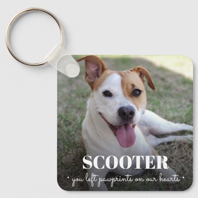 Pawprints on Our Hearts Dog Memorial Photo Keychain (Front)