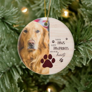 Pawprints on Our Hearts Personalized Dog Memorial Ceramic Ornament